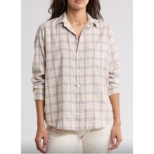 Frank & Eileen Eileen Fit Tan Pink Gray Plaid Flannel Long S Button Down M